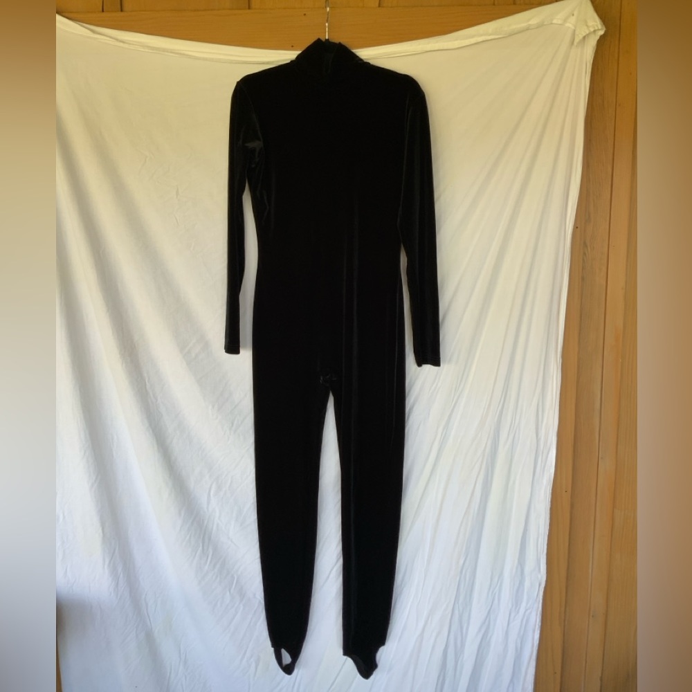 Vintage Lew Magram New York Black Velour Jumpsuit with Stirrup legs - Large